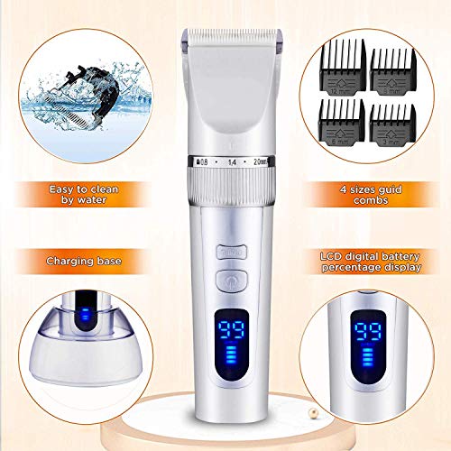 Yoport Professional Pet Hair Clipper,LCD Power Display Dog Trimmer Pet Grooming Tool Low Noise Rechargeable Cordless Cat and Dog Fader with 4 Combs, Pet Grooming Set - Thumbnail 2