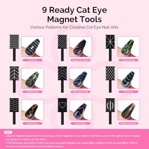 Image of MelodySusie Nail Magnet Set, 16PCS Cat Eye Gel Nail Polish Magnets, Round Square Double Ended Magnet Stick, Cat Eye Magnet for Nails, Strong Magnetic Nail Polish Magnets Nail Design Tools