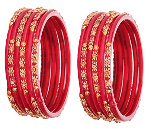 Image of NMII Glass and Studded with Zircon Gemstone or Beads Glossy Finished Bangle set for Women and Girls