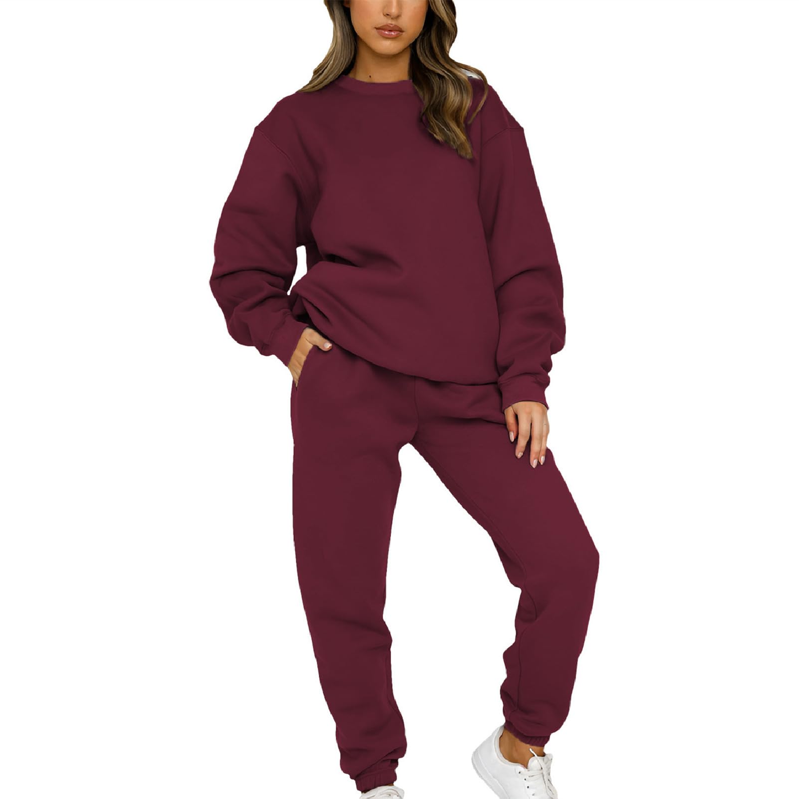 amropi Survêtement Femme Ensemble doublée de Fourrure Sweat à Pullover et Pantalon Jogging