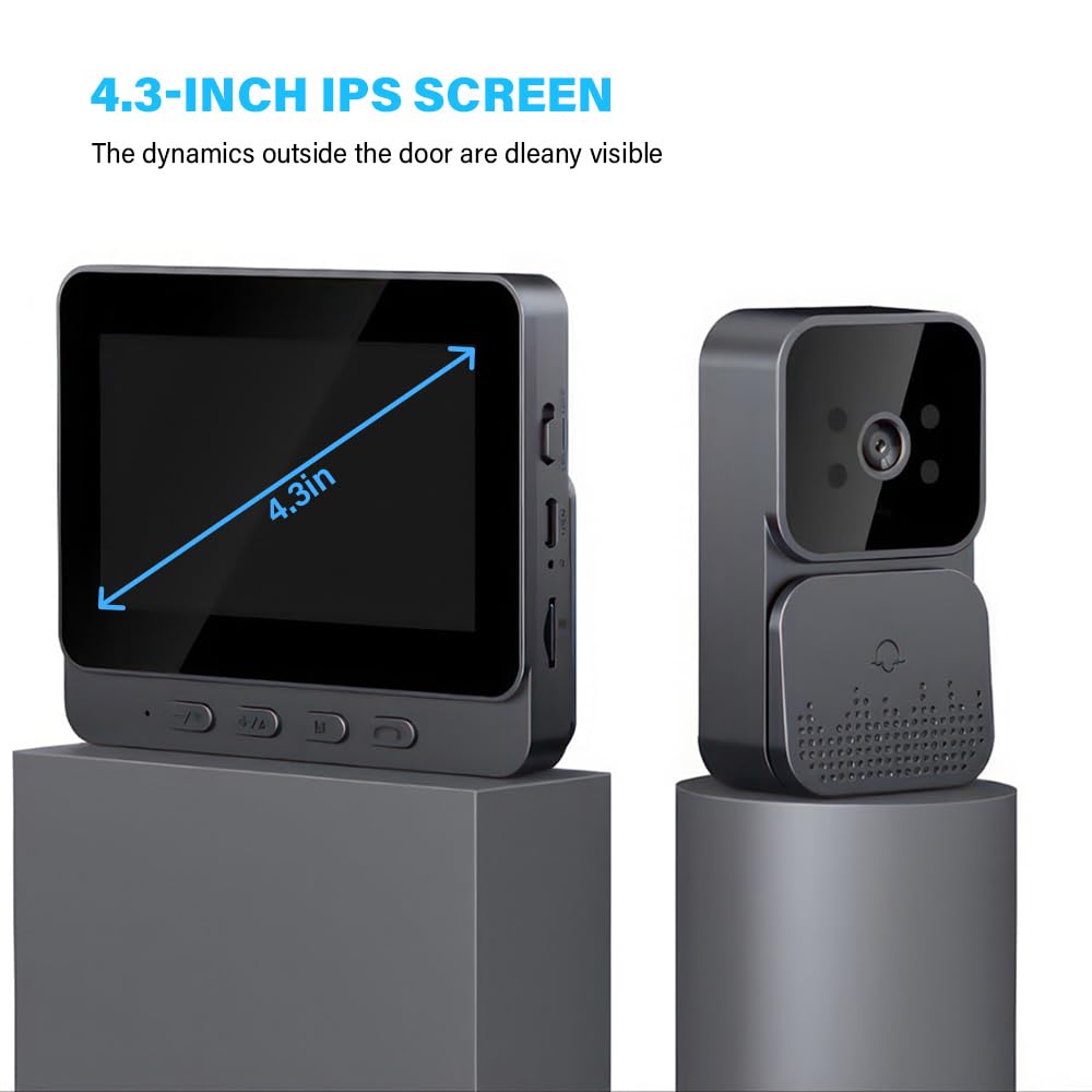Sonnette sans Fil avec Camera,Écran IPS de 4,3 Pouces Sonnette sans Fil Exterieur Etanche, Audio Bidirectionnel,Étanche, Supporte Le Stockage Cloud,Sonnette pour Famille