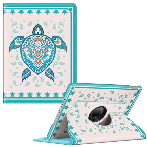 Image of Fintie Rotating Case for iPad 9th Generation (2021) / 8th Generation (2020) / 7th Gen (2019) 10.2 Inch - 360 Degree Rotating Stand Cover with Pencil Holder, Auto Wake Sleep, Green Sea Turtle