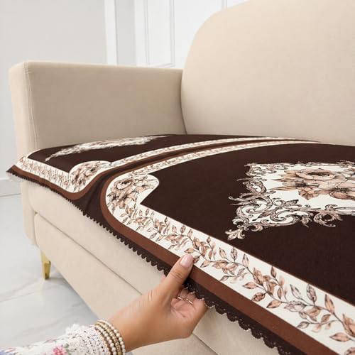 Image of Homerz Premium 'Luxe Series' Holland Velvet Sofa Cover | Smooth Finish | Anti-Skid Fleece Backing | Soft Touch Couch Protector for Living Room (Coffee, 2 Seater, Only Seat Cover)