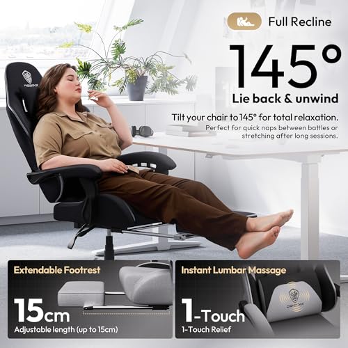Image of Dowinx Gaming Chair Fabric Big and Tall with Pocket Spring Cushion, Massage Game Chair Cloth with Headrest, Ergonomic Computer Chair with Footrest 350LBS