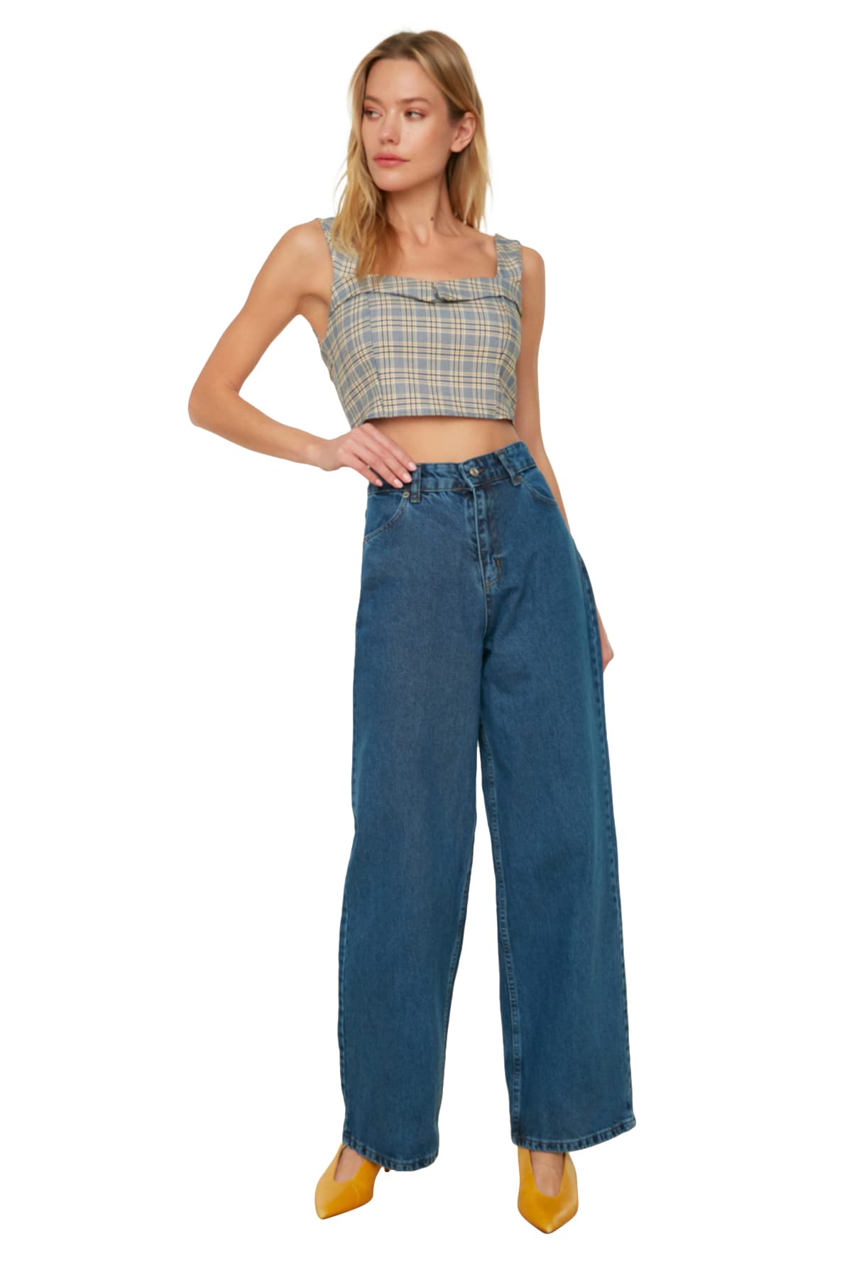 Trendyol Women's Navy Blue Normal Waist Wide Leg Wide Leg Jeans Size 38