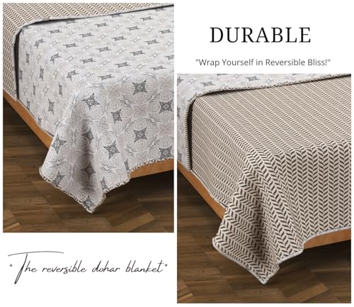 Image of Amazon Brand - Umi Blanket for Single Bed, 120 GSM Microfiber 2 Layered Quilted Dohar, Soft Lightweight Reversible Printed AC Blanket Single Bed for All Season (Silver, 152 x 225 cm)