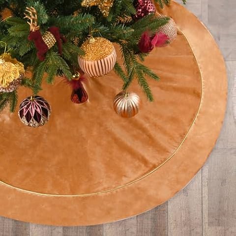 Christmas Tree Skirt, 48 inches Velvet Fur Plush Tree Skirt, Xmas Tree Skirts for Merry Christmas Party Rustic Vintage Christmas Tree Decorations (Light Gold) Cover