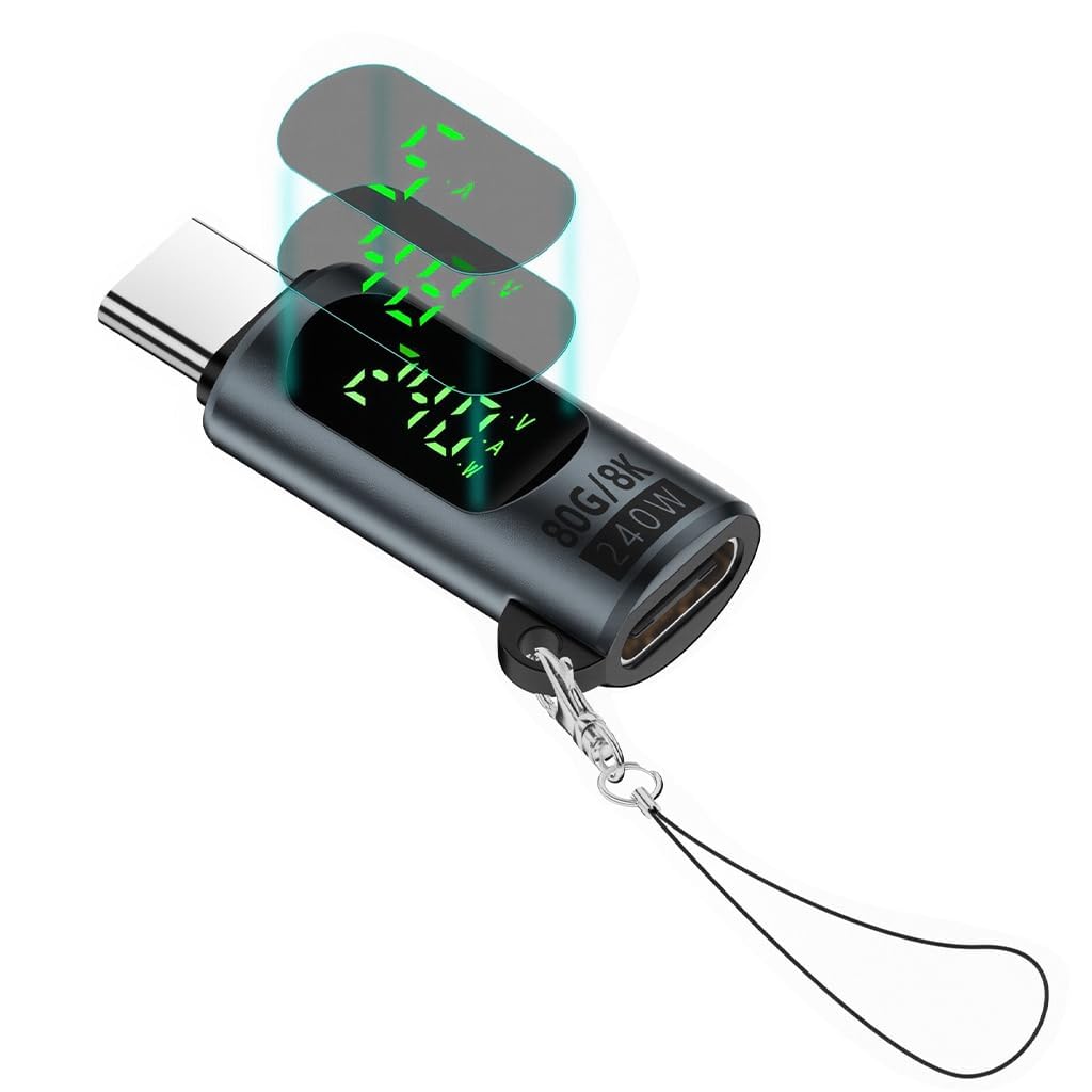 Tobo 80Gbps USB C Extender Adapter with Power Meter Tester, 240W PD, 8K@60Hz Wattage, Voltage, Amperage LED Digital Display, USB C Male to Female Adapter for Phone 15/16 TD-1581CC-image-46