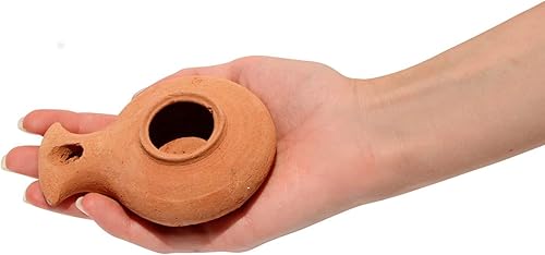 Miniatura 2 de Lámpara de aceite marrón bíblica con frasco, estilo herodiano
