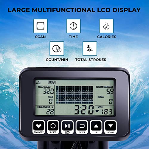 Image of PowerMax Fitness RWC-1000 Water Rowing Machine with Digital Display for Commercial use,8 levels of water resistance,Maximum User Weigh is 135KG of rower