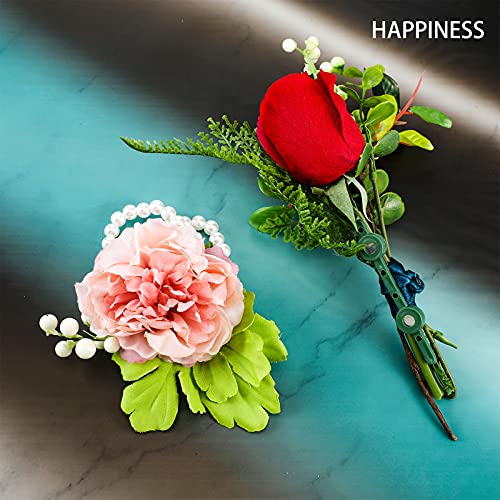 image for Waydress 4 Pieces Elastic Pearl Wrist Bands and 15 Pairs Floral Bouton