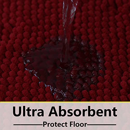 Image of BOANKODU Bath Mat Set, 2 Piece - Soft Chenille, Non-Slip, 32x20 Inch + 20x20 Inch U Shape, Machine Washable (Burgundy)