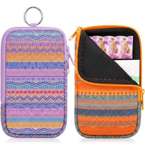 Image of KJQJLY 2 Pack Portable Tampon Organizer Bag Tampon Holder & Storage Case with Zipper for Travel, Discreet Period Bag for Purse, Waterproof Feminine Products Pouch for Women (Rainbow Boho)