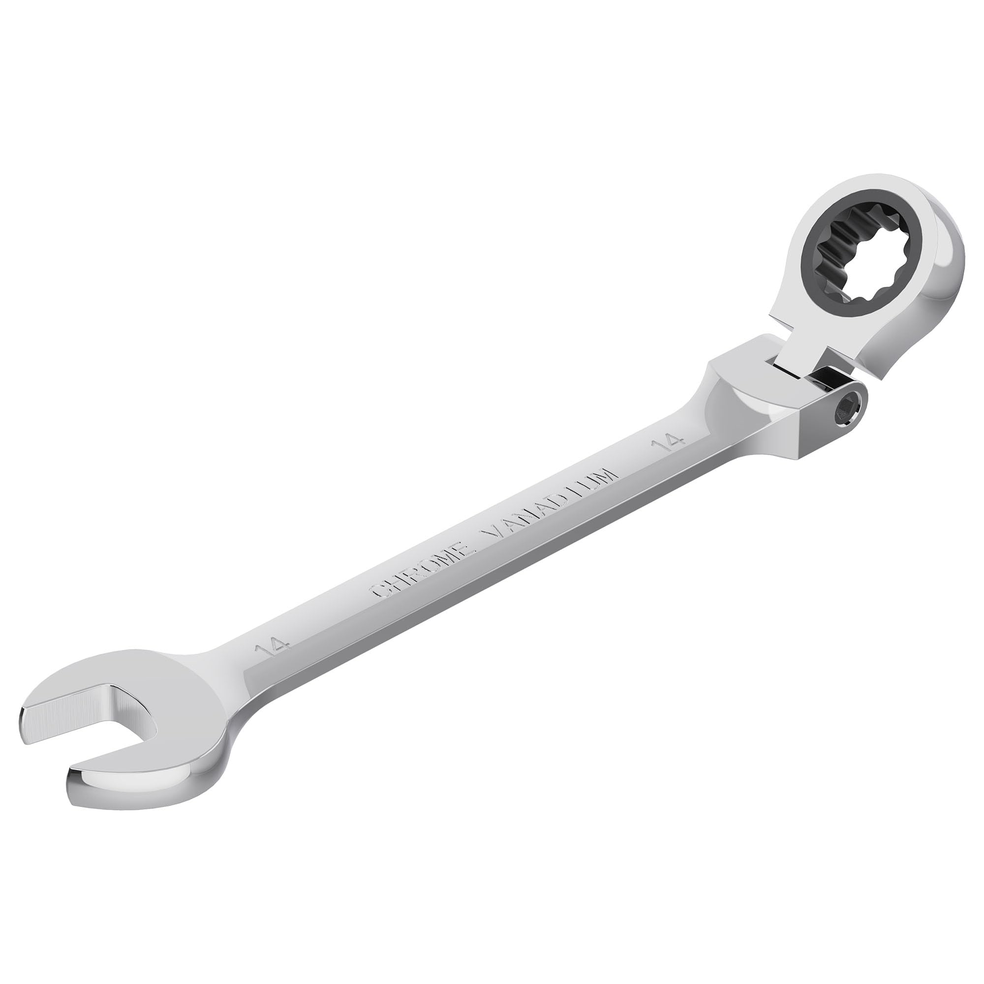 14mm Flex-Head Ratcheting Combination Wrench Metric 72 Teeth 12 Point Ratchet Box Ended and Open End Spanner Tools, Flexible Head Gear Wrench, Heat-Treated CR-V