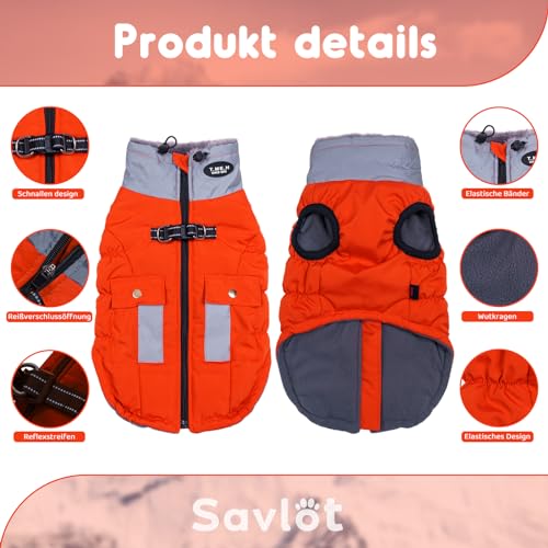 Savlot Hundejacke mit Kabelbaum wasserem Hund Wintermantel für kleine mittelgroße Hunde Hundemantel für Labrador Chihuahua Französische Bulldogge Hundejacke mit reflektierender Tasche M