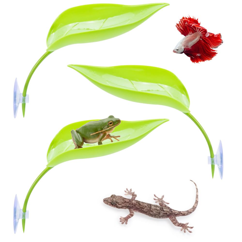 Betta Bed Leaf Hammock,3 PCS Plastic Fish Tank Simulation Leaf Bed with Suction Cup for Fish Tank Small Reptiles Bearded Dragons