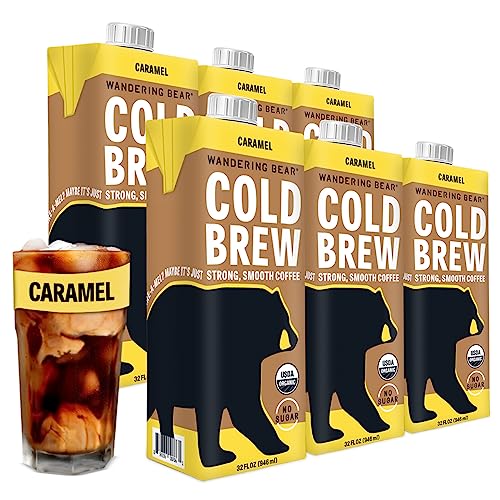 Wandering Bear Organic Caramel Cold Brew Coffee, 32 Fl Oz, 6 Pack - Extra Strong, Smooth, Organic, Unsweetened, Shelf-Stable, And Ready To Drink Iced Coffee, Cold Brewed Coffee, Cold Coffee #TOP8