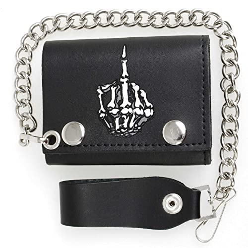 Milwaukee Leather Men's Genuine Leather Tri-Fold Biker Wallet w/Anti-Theft Stainless Steel Chain - 4 Inch by Milwaukee Leather - Used condition - CA$15.71