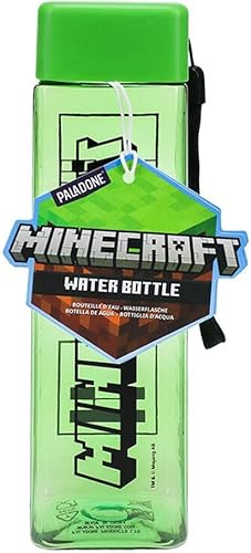 Minecraft - Botella de agua cuadrada de plástico de viaje con correa para la muñeca  16.9 fl oz (17 fl oz)