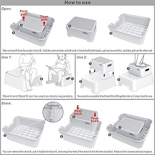 image for BlueSnail Double up Step Stool for Kids, Anti-Slip Sturdy Toddler Two 