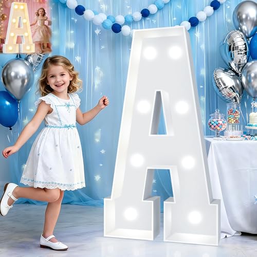 Image of Pooqla 3FT Light Up Marquee Letters, Cool White and Warm White LED Large Lighted Marquee Letters, Giant Mosaic Letter Sign for Balloons Birthday Anniversary Wedding Party Decoration, LED A