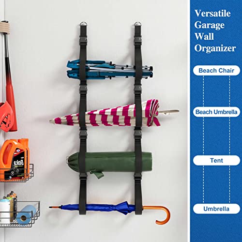 BS-VOG Camping Chair Wall Storage for Garage, Adjustable Garage Wall Storage Straps Wall Mounted with Quick Release Buckles, Hanging Camping Organization System Rack Holds More Beach Chairs, Umbrellas by BS-VOG - Image 5