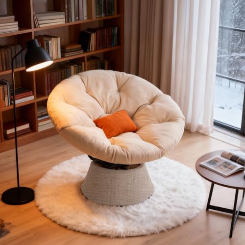 ONBRILL 43″ Ergonomic Papasan Chair with Soft Thick Cushion and Sturdy Steel Frame, 360 Degree Swivel Chair for Living Room, Bedroom, Reading Room, Patio, Outdoor, Beige