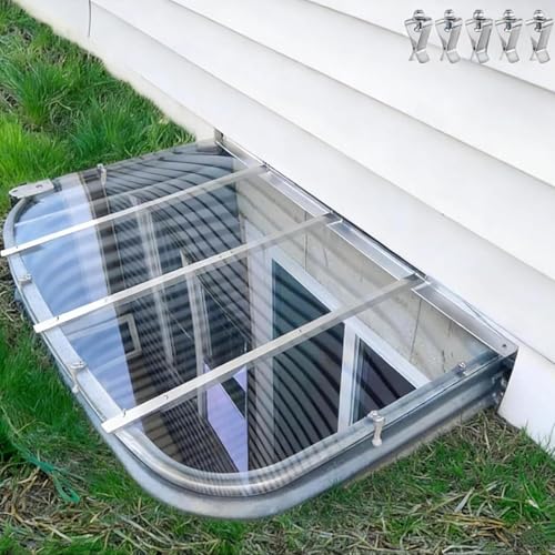 Extra Large 59" x 38" Heavy Duty Polycarbonate Egress Window Well Cover, Sloped Design for Snow & Weather Protection, Windproof Waterproof with Metal Reinforced Frame, Clips - Fits Garden, Yard, Patio