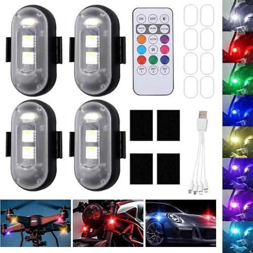 Mineup 4 unidades de luces LED inalámbricas, 8 luces estroboscópicas de colores, mando a distancia con mando a distancia, carga USB, luces anticolisión para avión no tripulado