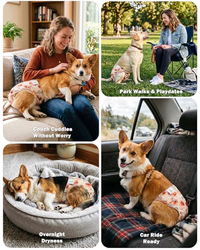 Image of CuteBone Dog Diapers Female Washable Small Medium Large 3 Pack Reusable Doggie Diapers Puppy Period Pants for Doggy Heat Cycle Peeing