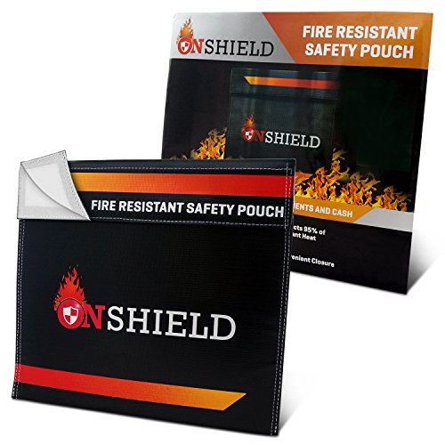 Fire Resistant Document Bag by OnShield 12'' x 11'' | Heavy Duty and Non-itchy Fireproof Document Bag | Fireproof Bag for Cash, Birth Certificate, Passport, Important Documents