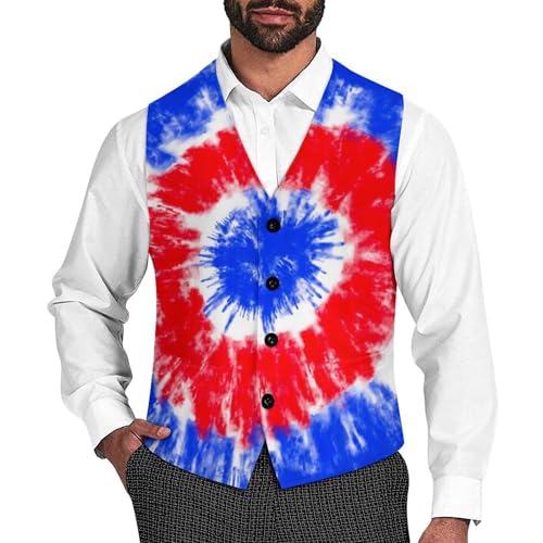 Round Tie Dye America Flag Men's Suit Vest Slim Fit V-Ncek Waistcoat Business Casual Vest