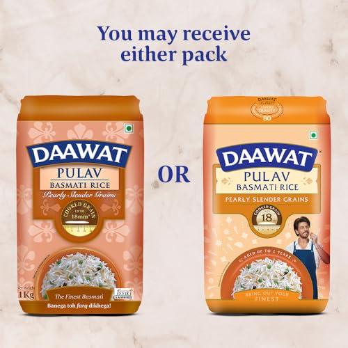 Image of Daawat Pulav Basmati Rice 1Kg| Pearly slender Grains| Cooked Grain Upto 18mm*| Long & Fluffy Pulav Rice