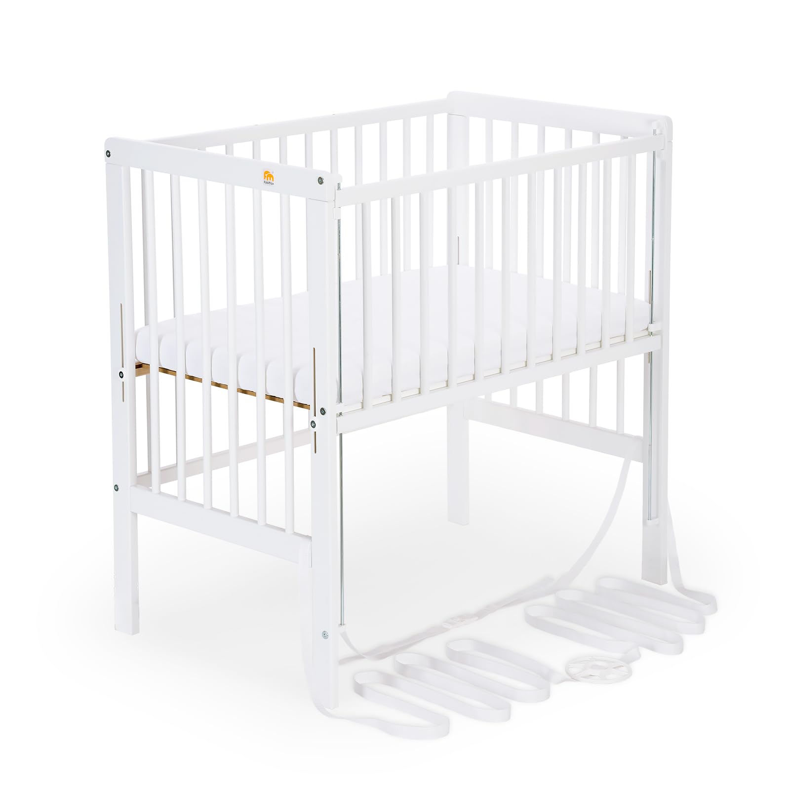FabiMax Baby Beistellbett Flex 90x55 cm mit Innovativem Seitengitter für Boxspringbett, inkl. Matratze Air und Umrandung aus Netzstoff Rosa, Buche Massiv Weiß