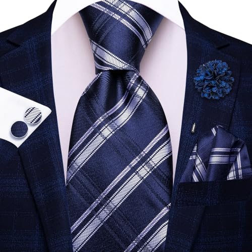 Image of Hi-Tie Men's Tie Lapel Pin Set Pocket Square Cufflinks Formal Woven Silk Tie Sets Wedding Party