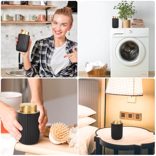 Image of Segbeauty Ceramic Liquid Soap Dispenser, 10.8oz Refillable Black Lotion Soap Dispenser with Pump, 320ml Bathroom Countertop Soap Dispenser Kitchen Creams Containers Bottle Decorative Pump Bottle