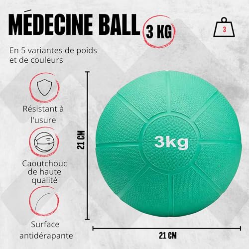 Médecine Ball - Medicine Ball - - Caoutchouc Solide - Disponible en 1, 2, 3, 4 et 5 KG - Disponible en Jaune, Rouge, Vert, Bleu, Noir – Image 3