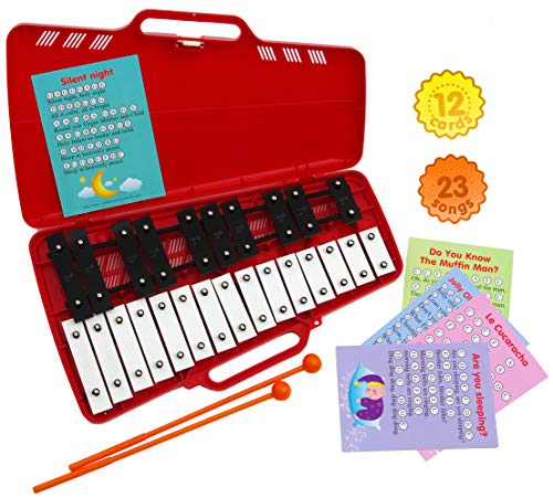 Xylophone 25 Note Chromatic Glockenspiel in a Red Plastic Case - Card Sets