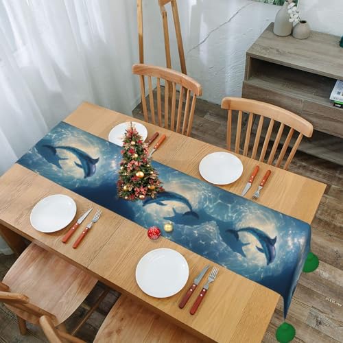 Chemin de table dauphin lavable pour protéger la table de salle à manger - 8
