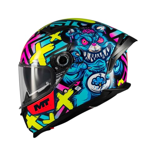 MT Helmets Casco Integral Modelo Braker SV Crazy Teddy B7 Azul Brillo Totalmente Homologado 22.06 (XS 53/54)