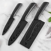 Marco Almond Kitchen Knife Set, Marco AlmondÃ‚ 3Piece Rainbow Titanium Stainless Steel Boxed Knives Set for Kitchen with Sheath, 3 Knives with 3 Blade Guards, Teal (Black)