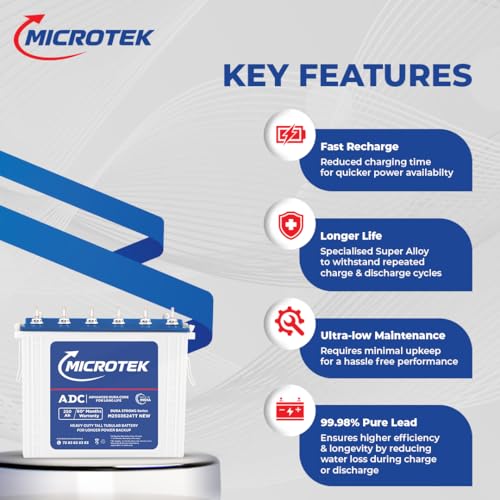 Image of Microtek Dura Strong M2503624TT | 250Ah Tall Tubular Inverter Battery with Advanced Dura Core Technology for Longer Battery Life with 60 Months of Warranty Suitable for Home, Office & Shops