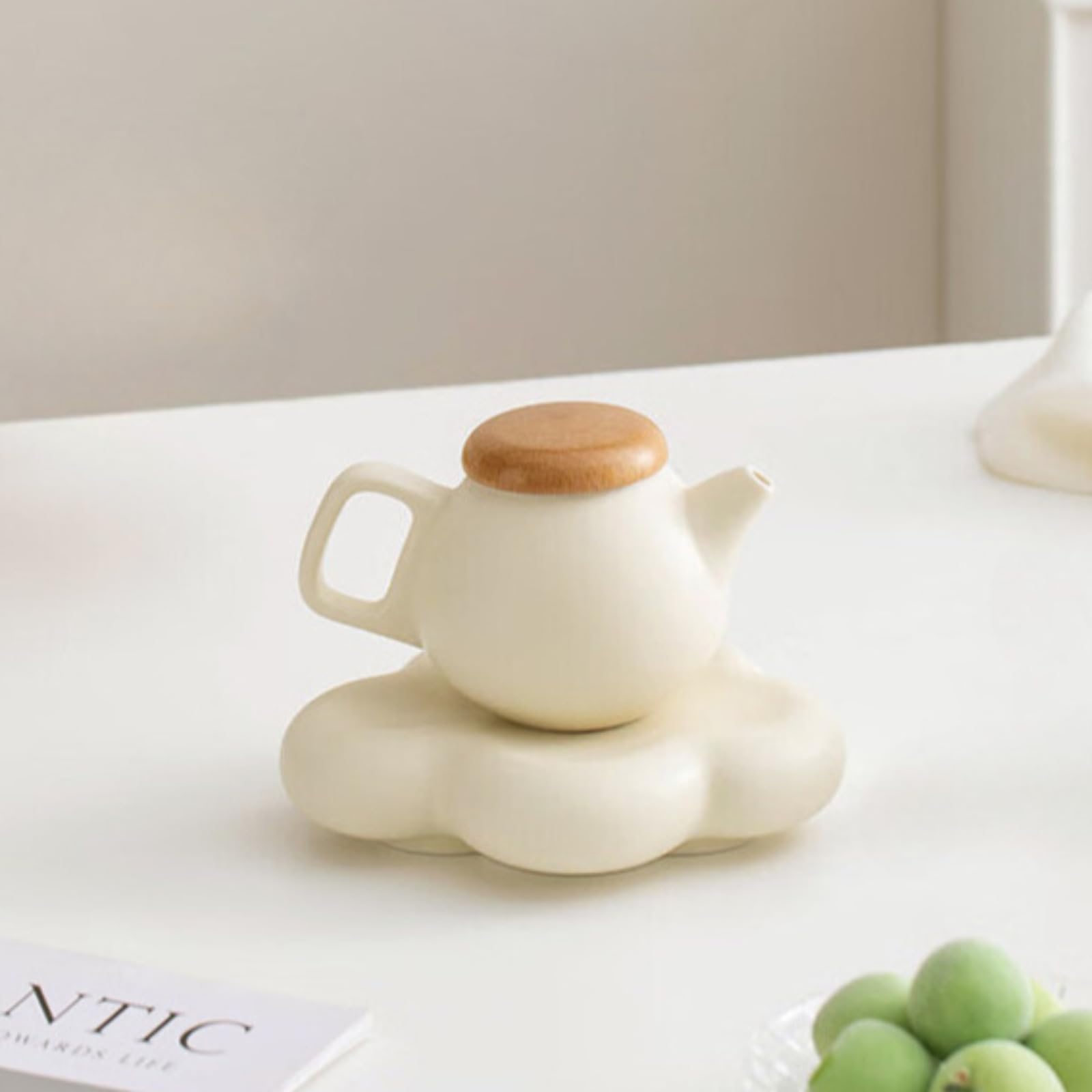 Théière Xishi beige d'exception avec plateau de service en céramique