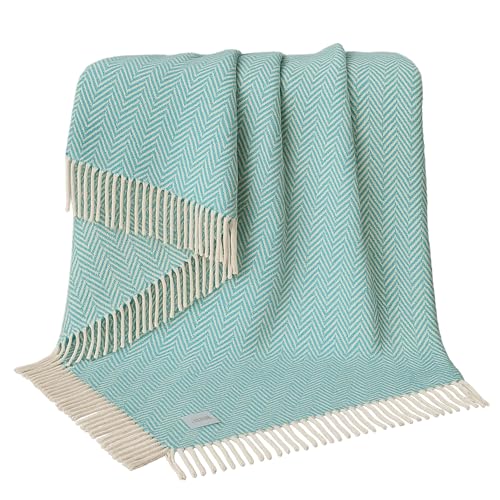 RAJRANG Überwurfdecke, Boho, Bauernhaus, Baumwolle, Zickzackmuster, dekorative Überwürfe mit Quasten, für Bett, Sofa, Stühle, Couch, 127 x 152,4 cm, Blau