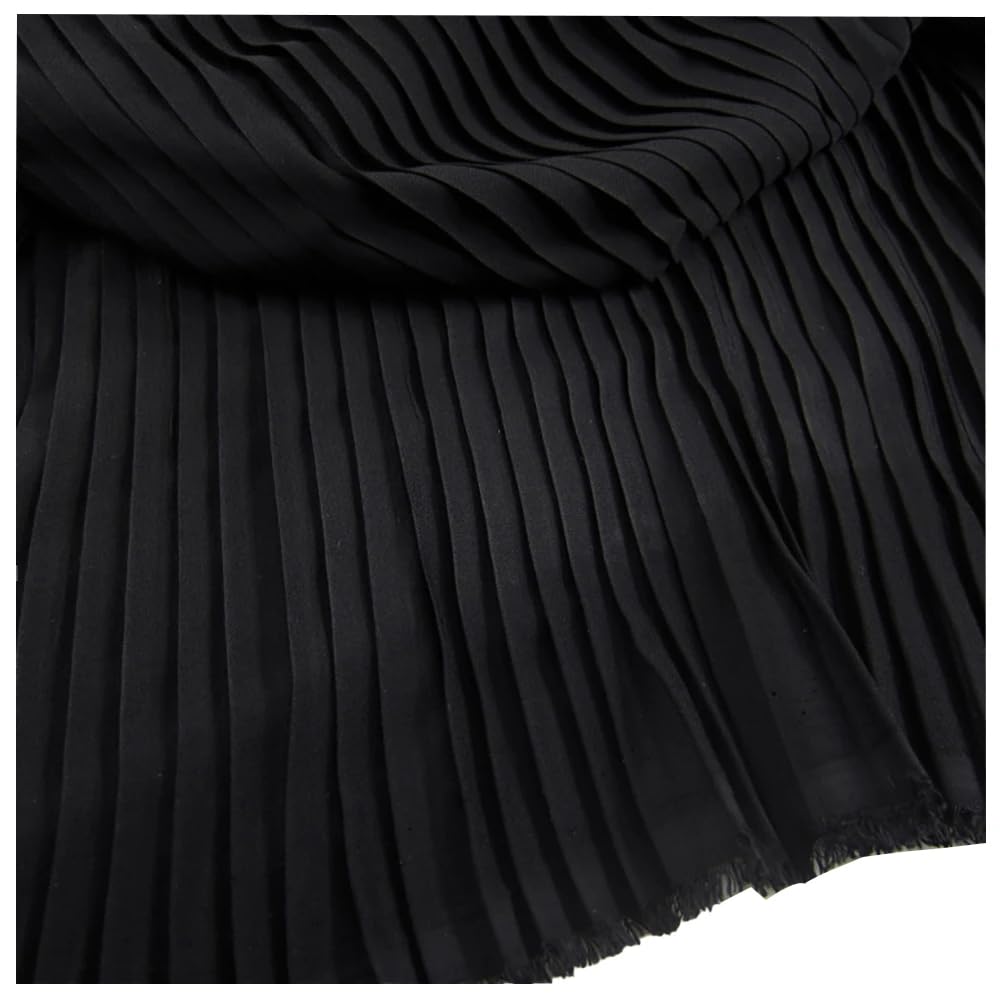 Pleated Pearl Chiffon Fabric, Pleated Pearl Chiffon Fabric for Sewing Multicolor 0.5-3 Meters 150cm(Black,Straighten 0.5 Meter)