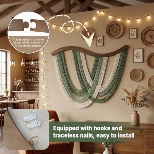 Image of HASTHIP Macrame Wall Hanging Green Dip Dyed Cotton Rope Tapestry Boho Wall Art Decor for Bedroom Living Room Nursery