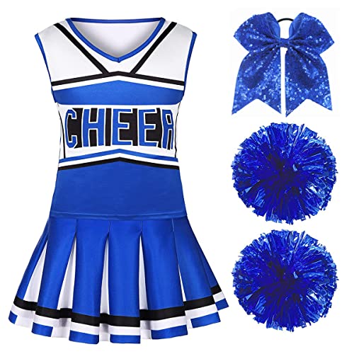 JELEUON Kids Girls Cheerleading Uniform Dance Costume Match Pom poms Hair Tie Dress Outfits Setfor Halloween Sport Games