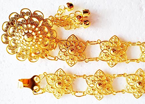 Belt Thai Gold Plate Star Flower Vintage Women Thailand Costume Wedding Chain Dress Dance Ram Thai 40-41 Inches4
