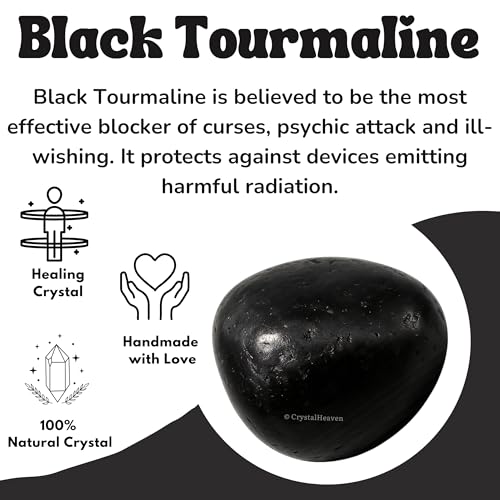 Image of Certified Black Tourmaline Crystal Healing Tumbled Stone, Natural Polished Crystals for DIY Crafts, Manifestation, Meditation, Pooja Feng Shui and Reiki Healing (30 Grams)