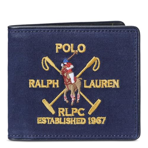 polo ralph laurEN Carteira masculina de lona e couro com brasão